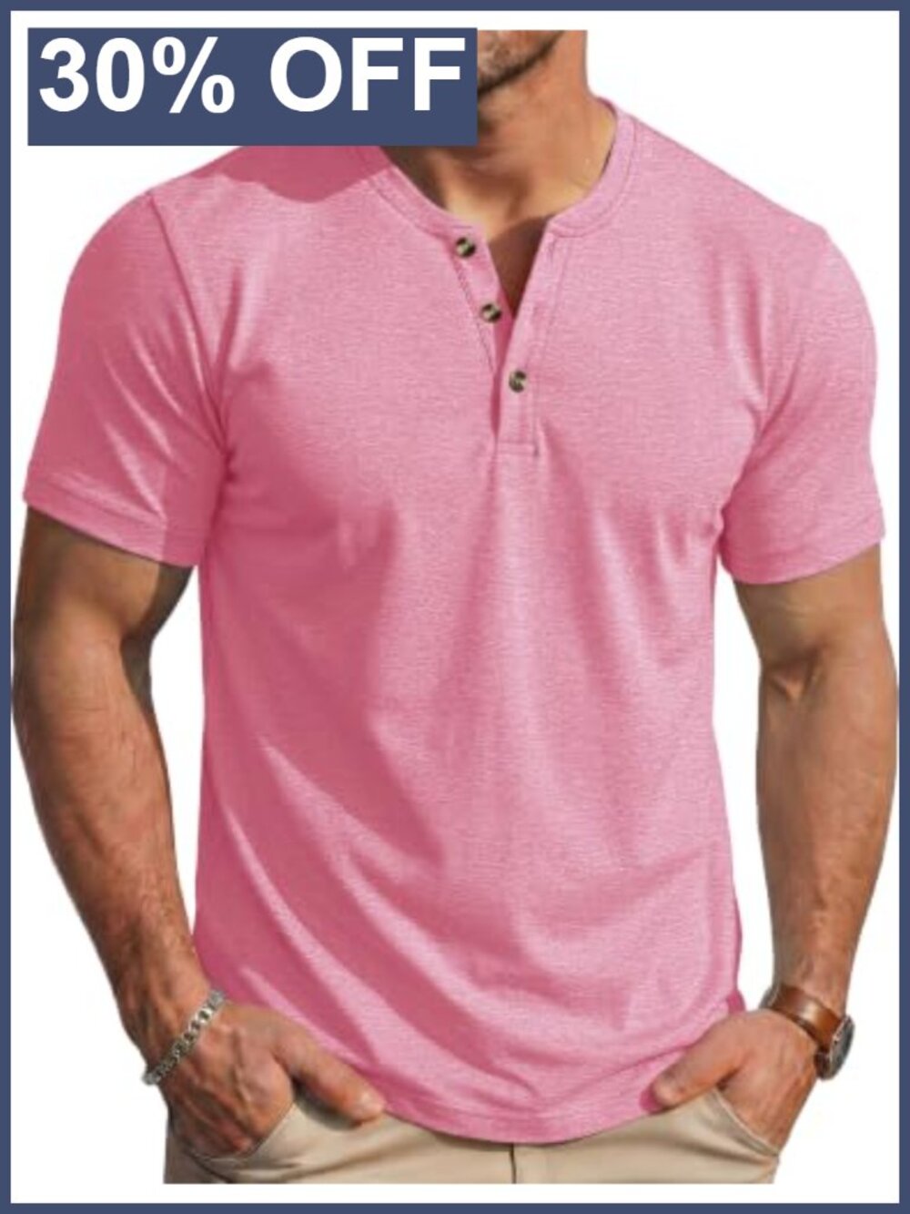 Men's Henley Short Sleeve Shirt Moisture Wicking Lightweight Cotton Casual